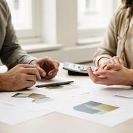 Persönliches Beratungsgespräch an einem hellen Tisch in Binningen mit Unterlagen zu ETF-Portfolios
